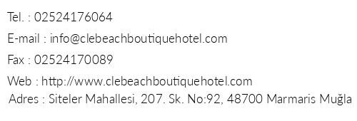 Cle Beach Boutique Hotel telefon numaralar, faks, e-mail, posta adresi ve iletiim bilgileri
